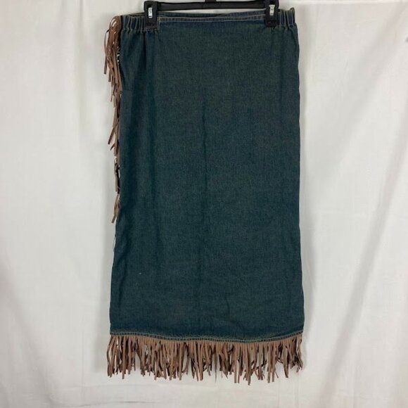 Tantrums Denim Wrap Fringe Western Long Skirt  Women's Medium. - Picture 2 of 13